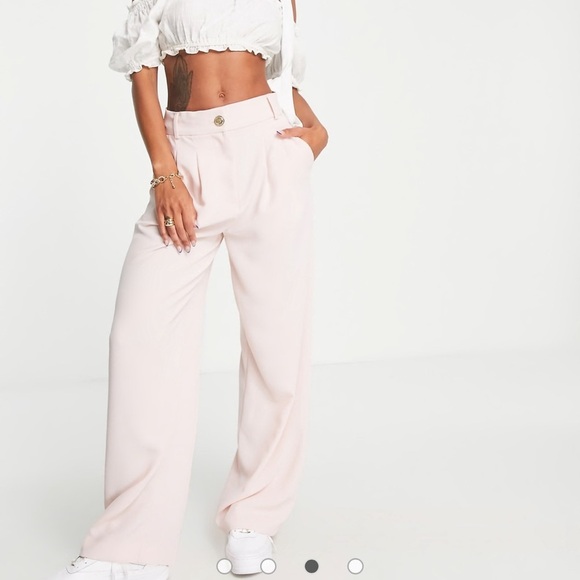 River Island Women’s Pink Wide Leg High Waist Tailored Pants Size 14 Work Office - Picture 3 of 14